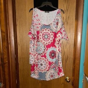 Pink and White Asymmetrical Short Sleeve Blouse